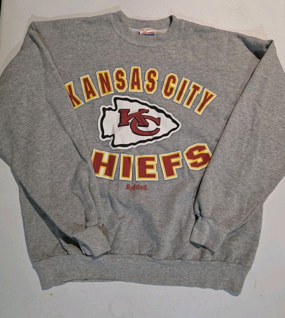 VTG Kansas City Chiefs Sweatshirt Mens XL Riddell Hanes NFL Gray Arrowhead